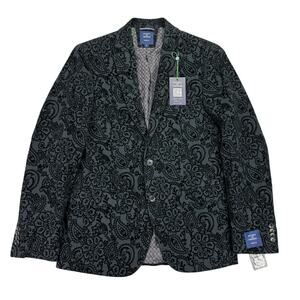 Society of Threads Mens Modern Fit Flocked Paisley Sport Coat Black S